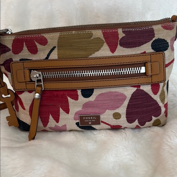 Fossil Red and Brown Clutch with Floral Design - Picture 1 of 15